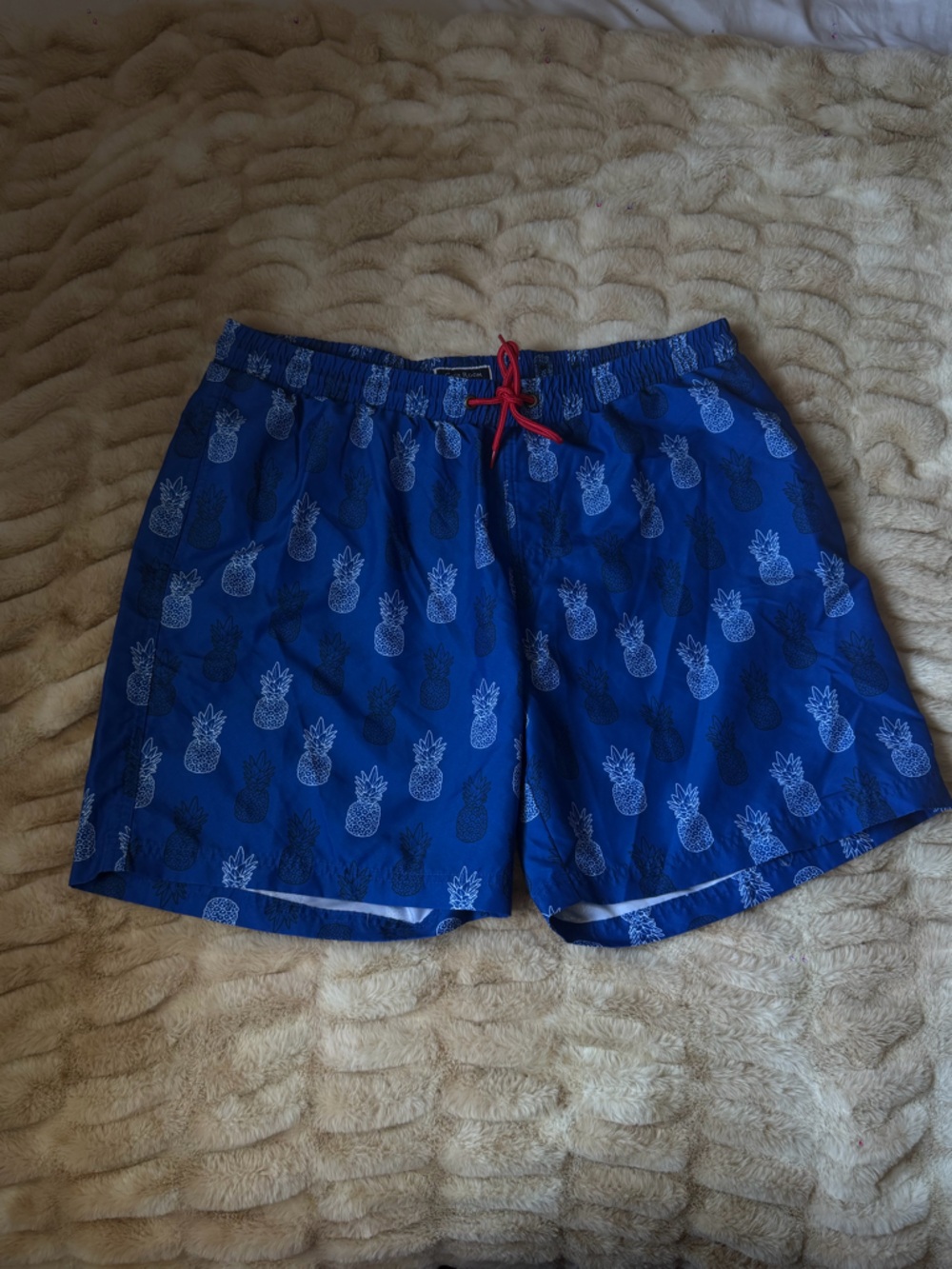 Club Room Blue Pineapple Print Swim Trunks with Red Drawstring